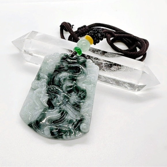 CERTIFIED Grade A Burmese Jadeite Jade Dragon Hand Carved Pendant - Picture 3 of 6